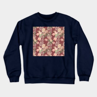 delicate pink roses on terracotta background and vintage pattern Crewneck Sweatshirt